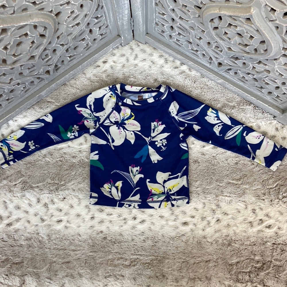 Tea Collection blue swim rashguard girls size 2T tropical beach summer vacation
